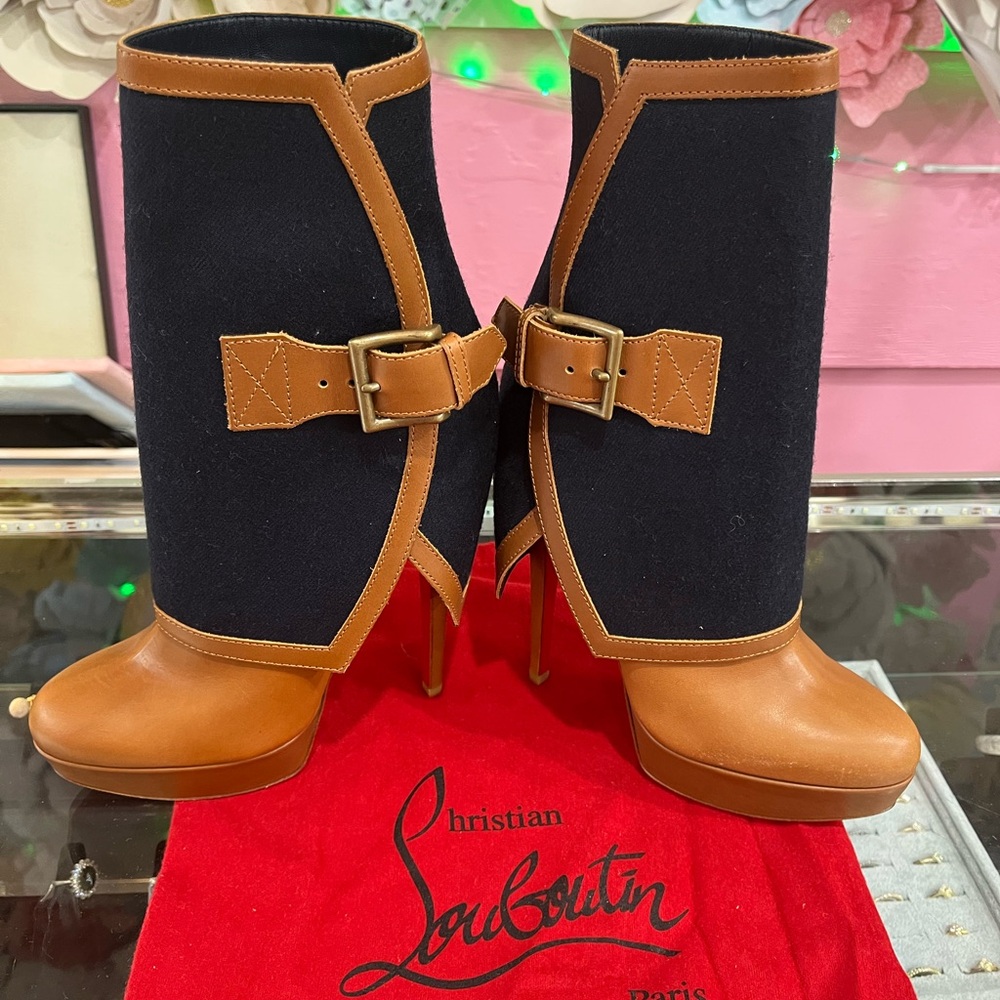 Christian Louboutin Black and Tan Ankle Boots